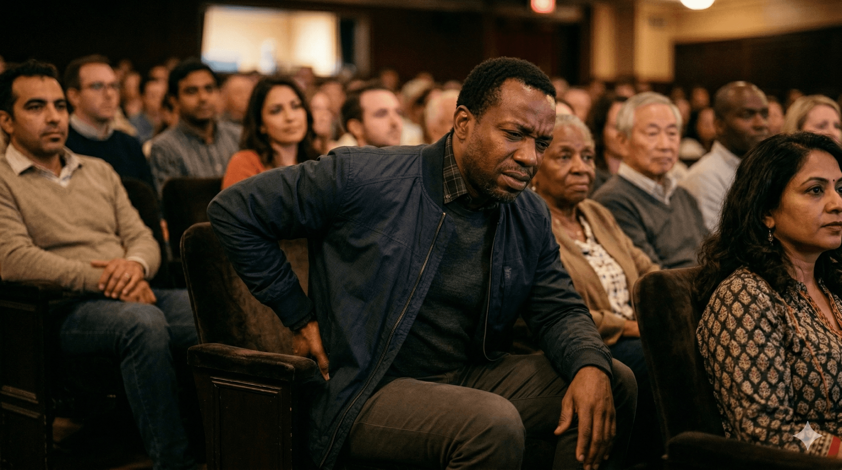 Back pain flaring up in a theater seat