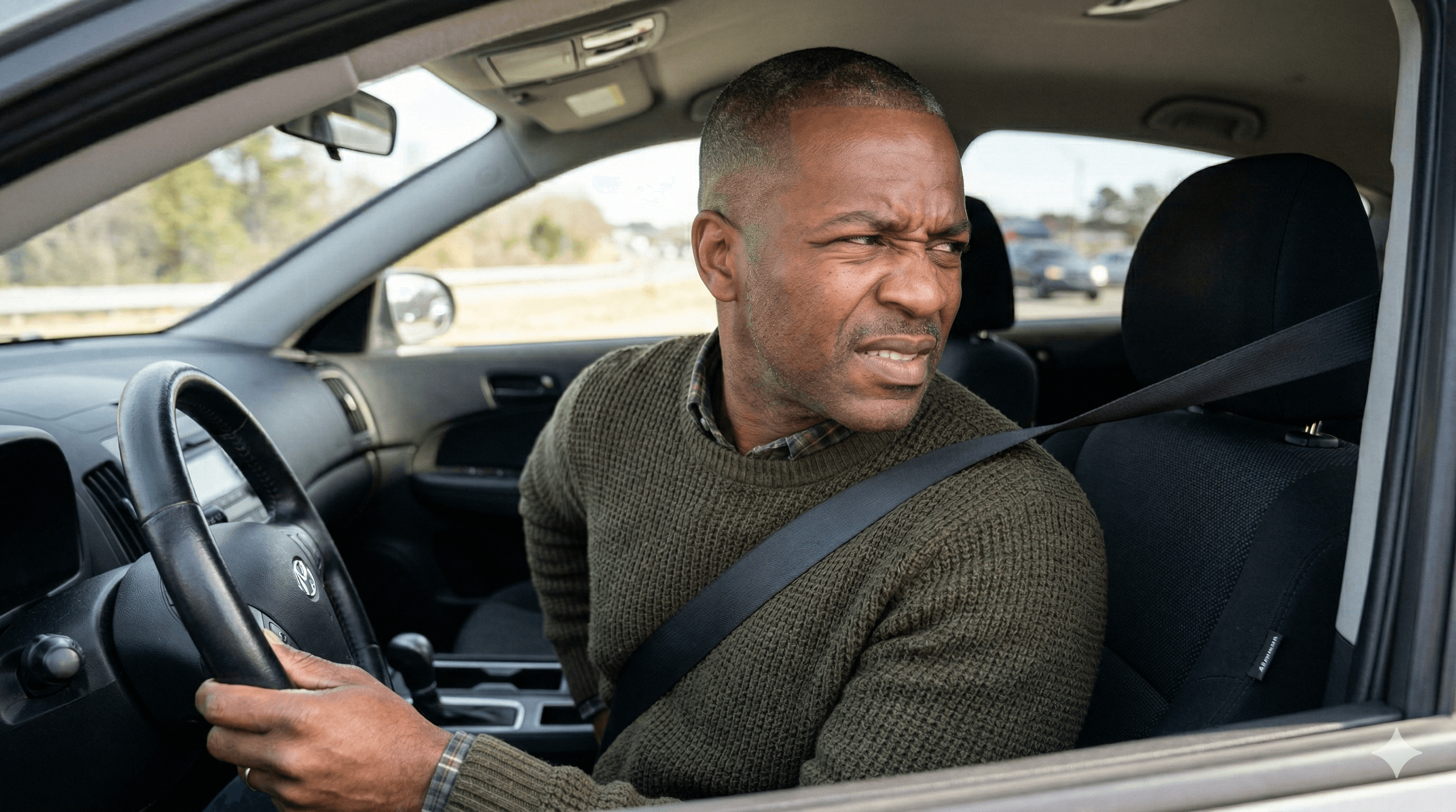 Neck stiffness making it painful to check a blind spot while driving