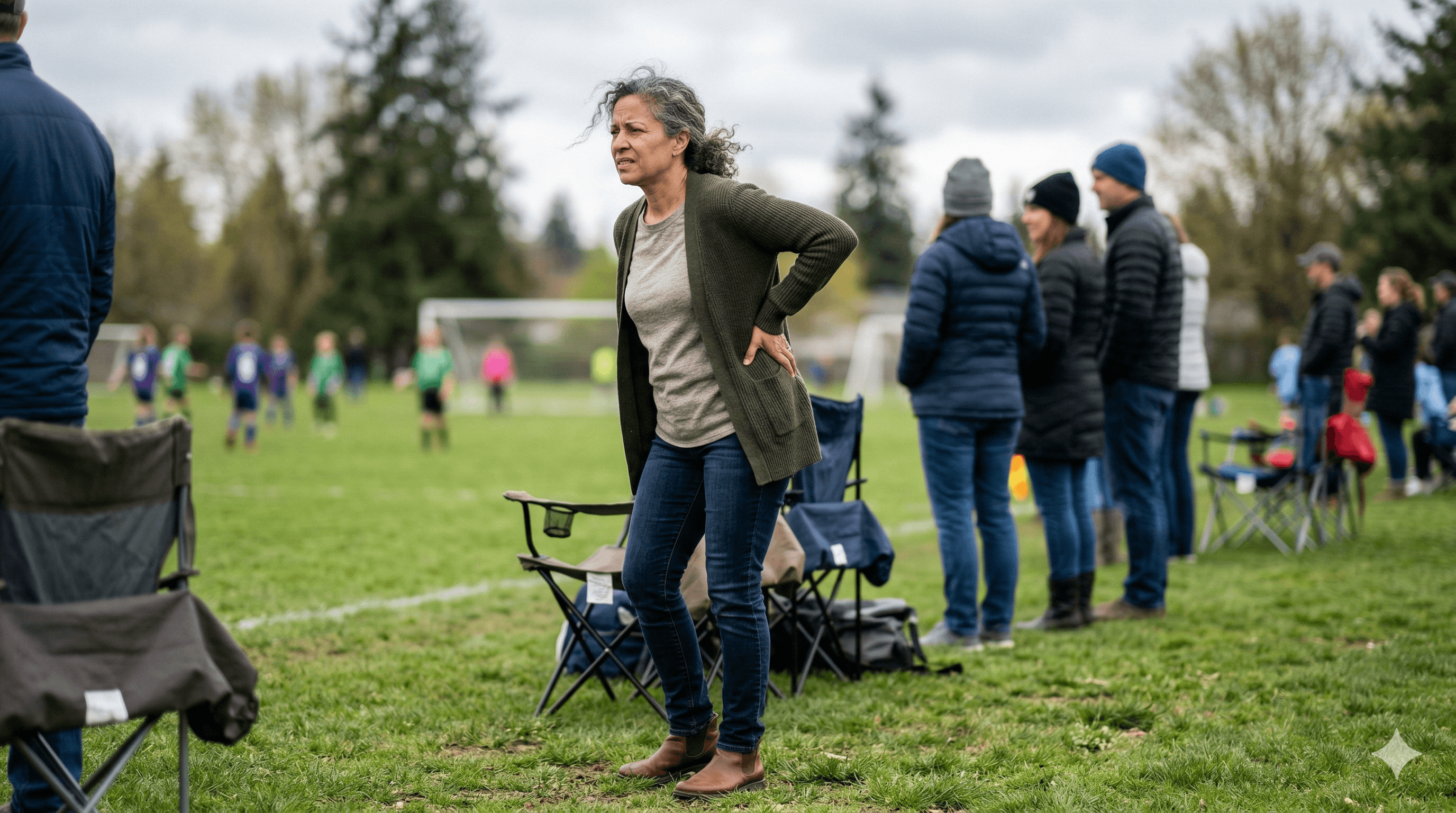Sciatica pain while standing on the sideline at a sporting event