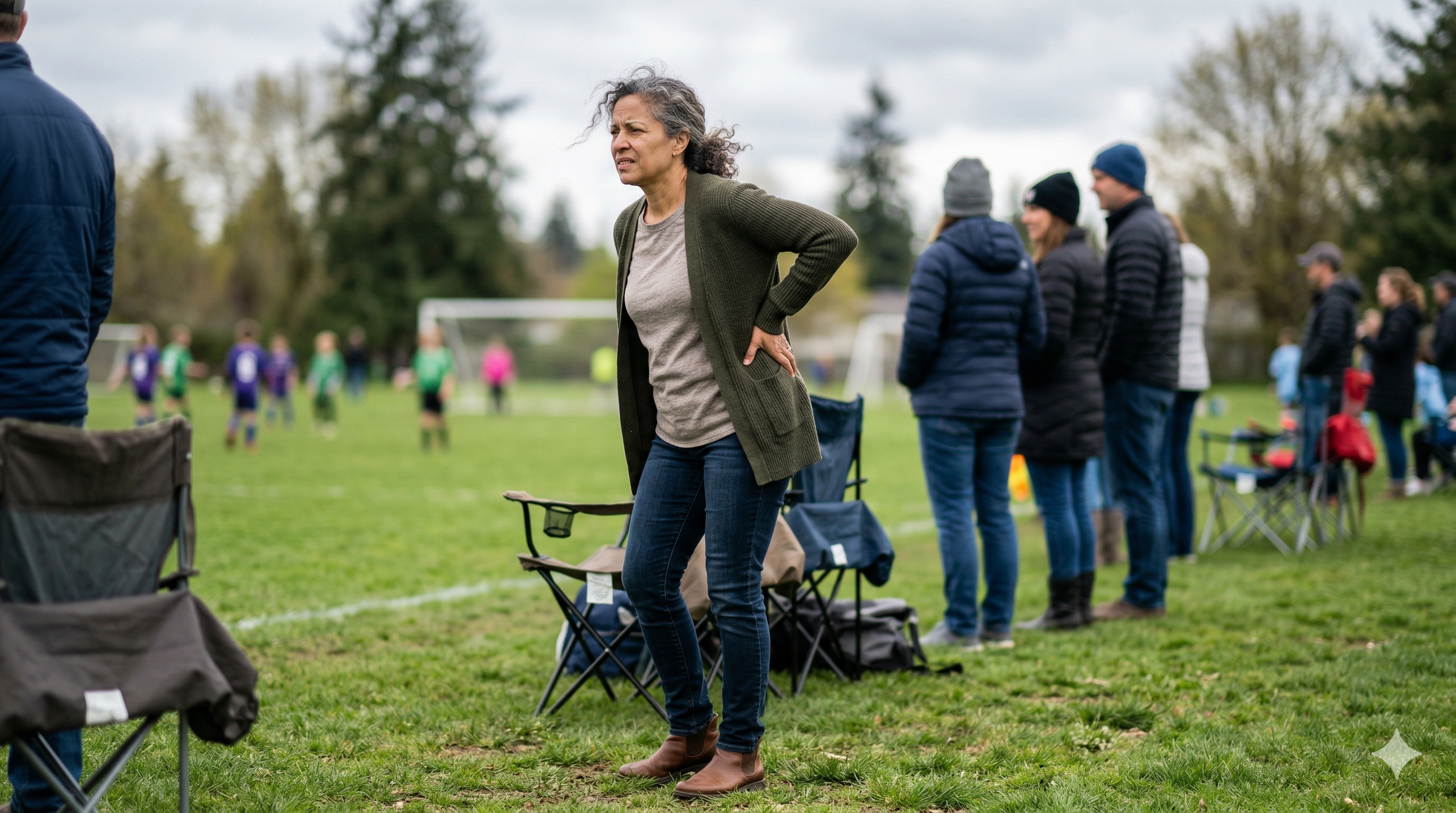 Sciatica pain while standing on the sideline at a sporting event